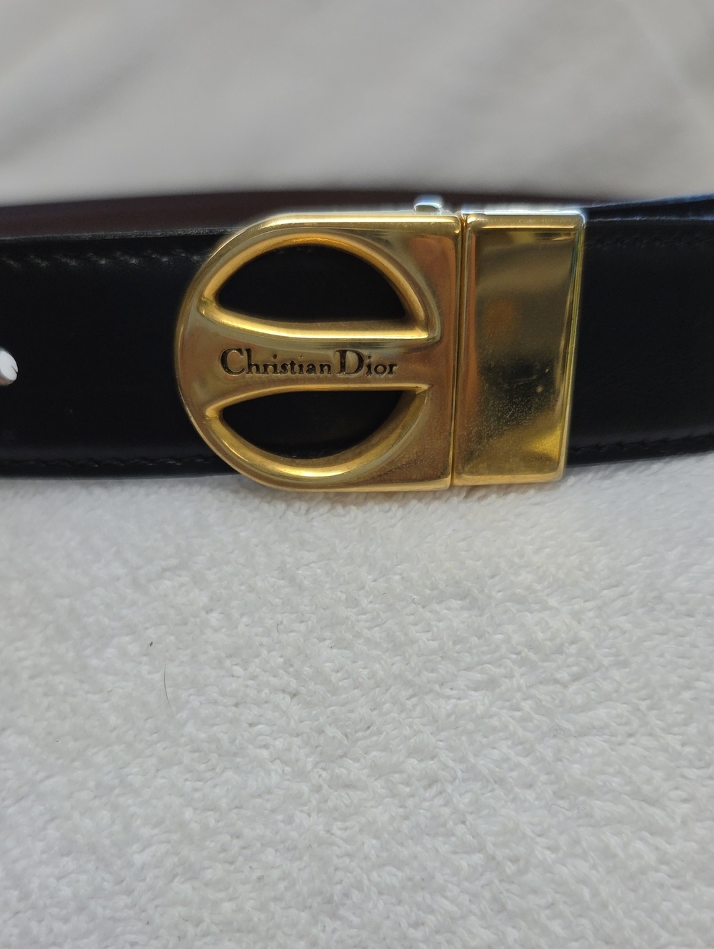 Brown Leather Belt with Gold Christian Dior Buckle 38"